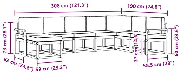 VidaXL Kerti kanapészett párnával, 8 db-os, natúr és krémszínű