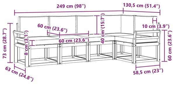 VidaXL Kültéri kanapé szett párnával 5 pcs Fehér és Világosszürke