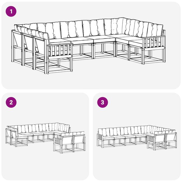 VidaXL Kültéri kanapé szett párnával 9 pcs Fehér és Fekete