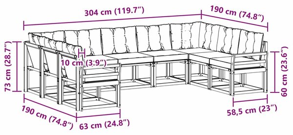 VidaXL Kültéri kanapé szett párnával 9 pcs Fehér és Világosszürke