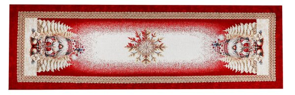 Luxus karácsonyi gobelin asztali futó karácsonyi manó és arany Lurex cérnával