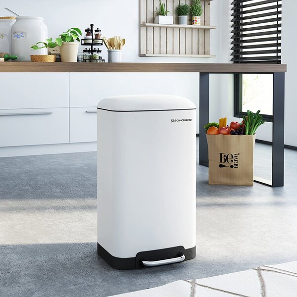 Fedéllel ellátott kuka, pedálos konyhai hulladékgyűjtő 30L, fehér