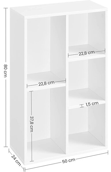 Könyvespolc 5 rekesszel 50 x 80 x 24 cm, fehér
