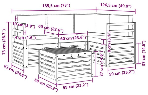 VidaXL Kültéri kanapé szett 5 pcs Fehér és Antracitszürke