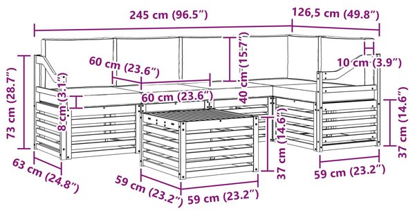 VidaXL Kültéri kanapé szett 6 pcs Fehér és Világosszürke