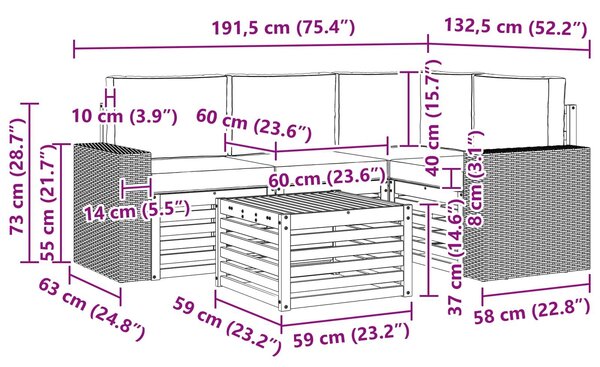 VidaXL Kültéri kanapé szett 5 pcs Természetes és krémszínű