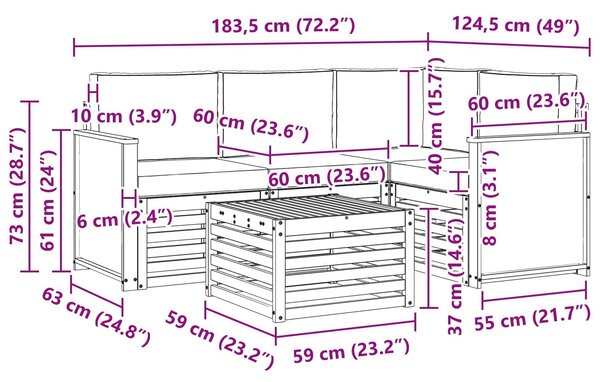 VidaXL Kültéri kanapé szett 5 pcs Természetes és bézs 59 x 59 x 37 cm