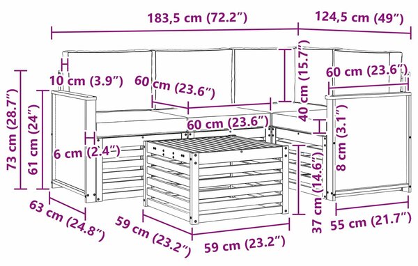 VidaXL Kültéri kanapé szett 5 pcs Természetes és antracit