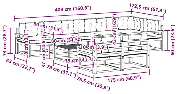 VidaXL Kültéri kanapé szett 9 pcs Fehér és Világosszürke