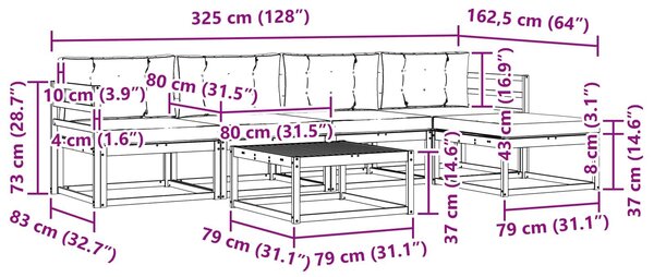 VidaXL Kültéri kanapé szett 6 pcs Fehér és Krém színű 79 x 79 x 37 cm