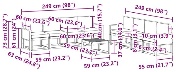 VidaXL Kültéri kanapé szett párnával 7 pcs Természetes és krémszínű