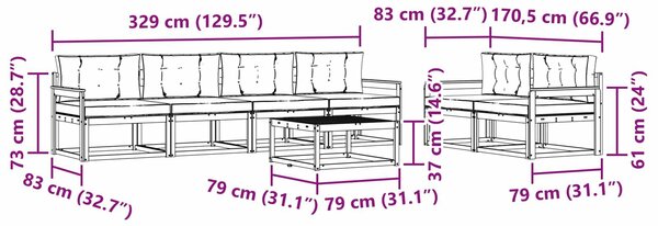 VidaXL Kültéri kanapé szett párnával 6 pcs Fehér és Bézs