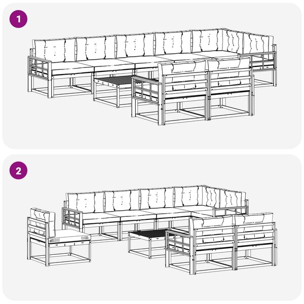 VidaXL Kültéri kanapé szett 9 pcs Fehér és Krém színű 79 x 79 x 37 cm