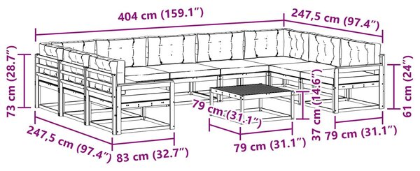 VidaXL Kültéri kanapé szett párnával 10 pcs Fehér és Bézs