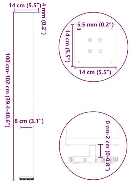 VidaXL Bárasztal Láb Szett - 4 db, Antracit Acél, 100-102cm