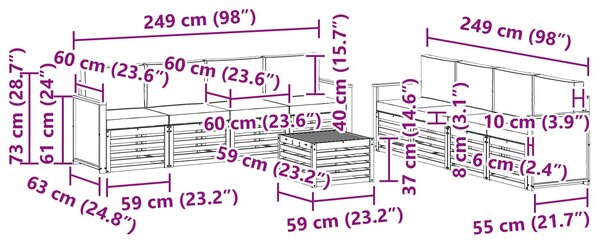 VidaXL Ülőgarnitúrák párnával 9 pcs Tömör Akácfa