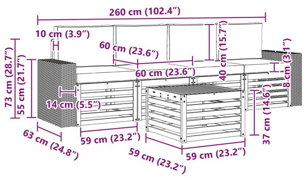 VidaXL Kültéri kanapé szett 5 pcs Természetes és antracit Tömör Akácfa