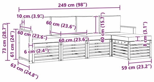 VidaXL Kültéri kanapé szett párnával 5 pcs Természetes és krémszínű