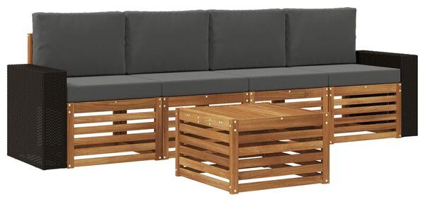 VidaXL Kültéri kanapé szett 5 pcs Természetes és antracit Tömör Akácfa