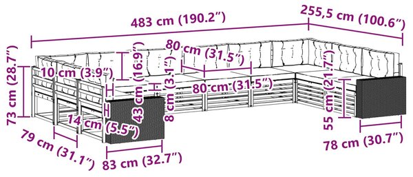 VidaXL Ülőgarnitúrák párnával 10 pcs Tömör Akácfa