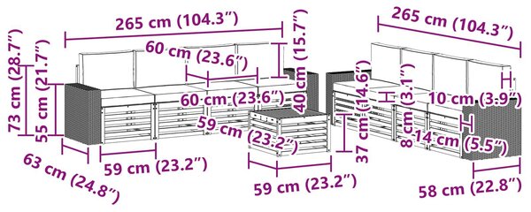 VidaXL Ülőgarnitúrák párnával 9 pcs Tömör Akácfa