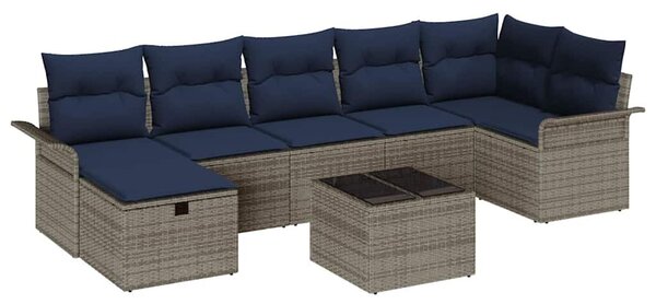 VidaXL Kerti Kanapé Szett 8 pcs Szürke és Tengerész Kék polirattan