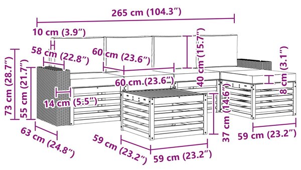 VidaXL Kültéri kanapé szett párnával 6 pcs Természetes és krémszínű