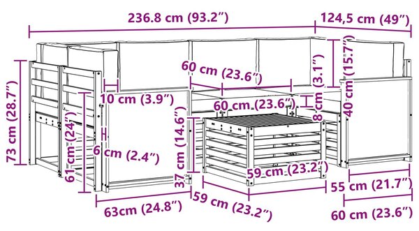 VidaXL Kültéri kanapé szett párnával 7 pcs Természetes és krémszínű