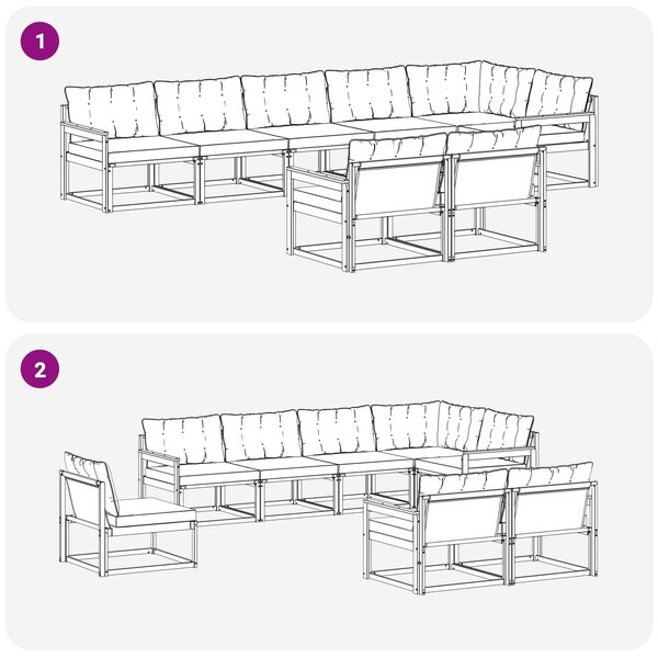 VidaXL Kültéri kanapé szett párnával 8 pcs Fehér és Fekete