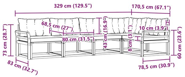 VidaXL Kültéri kanapé szett párnával 5 pcs Fehér és Bézs