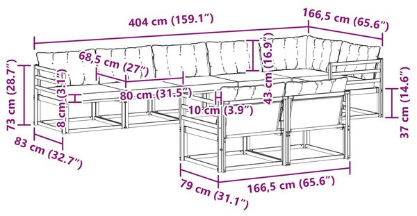 VidaXL Kültéri kanapé szett párnával 8 pcs Fehér és Fekete