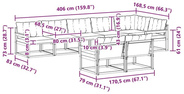 VidaXL Kültéri kanapé szett párnával 8 pcs Fehér és Fekete