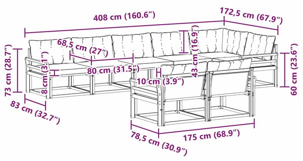 VidaXL Kültéri kanapé szett párnával 8 pcs Fehér és Világosszürke