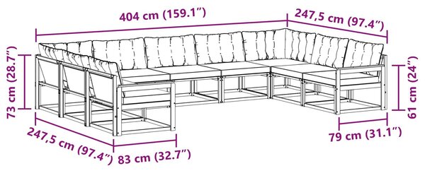 VidaXL Kültéri kanapé szett párnával 9 pcs Fehér és Krém színű