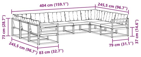VidaXL Kültéri kanapé szett párnával 9 pcs Fehér és Fekete