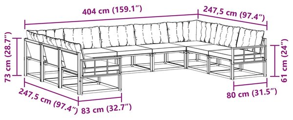 VidaXL Kültéri kanapé szett párnával 9 pcs Fehér és Bézs