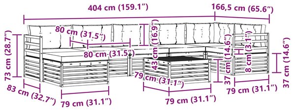 VidaXL Kültéri kanapé szett párnával 8 pcs Fehér és Antracitszürke