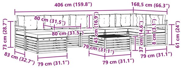 VidaXL Kültéri kanapé szett párnával 8 pcs Fehér és Antracitszürke