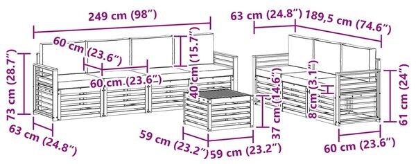 VidaXL Ülőgarnitúrák párnával 8 pcs Természetes és bézs Tömör Akácfa