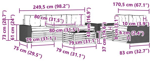 VidaXL Kültéri kanapé szett 6 pcs Természetes és krémszínű
