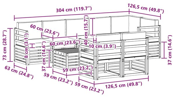 VidaXL Kültéri kanapé szett 9 pcs Fehér és Világosszürke