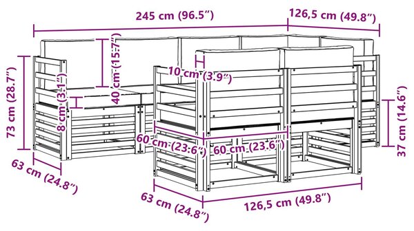 VidaXL Kültéri kanapé szett 7 pcs Fehér és Antracitszürke