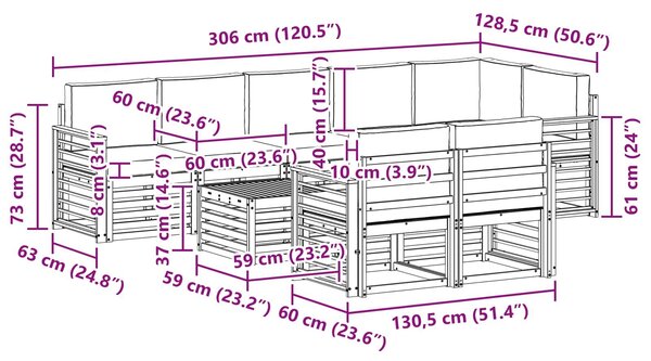 VidaXL Kültéri kanapé szett 9 pcs Fehér és Világosszürke
