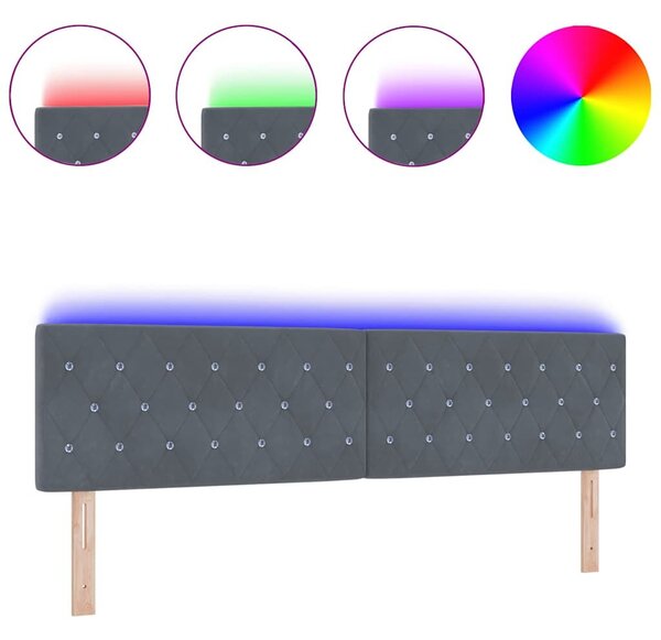 VidaXL LED Fejvég - 90 cm, Sötétszürke Velúr Kristálygombokkal
