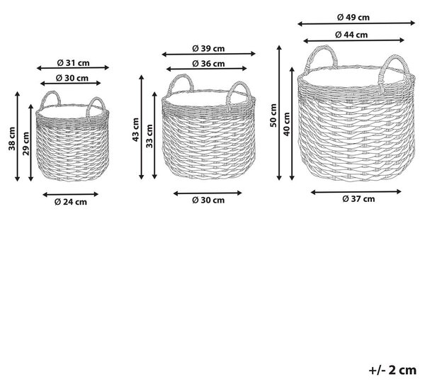 3 darabos fonott virágtartó szett GEFIRA PE Rattan 31/39/49 cm Szürke