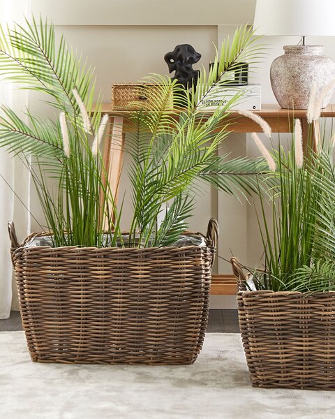 2 darabos fonott virágtartó szett ORMOS PE Rattan 53/59 cm Barna