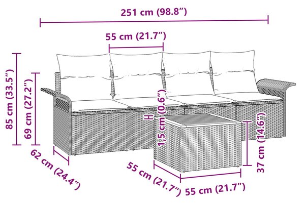 VidaXL Kerti Kanapé Szett 5 db Szürke polirattan