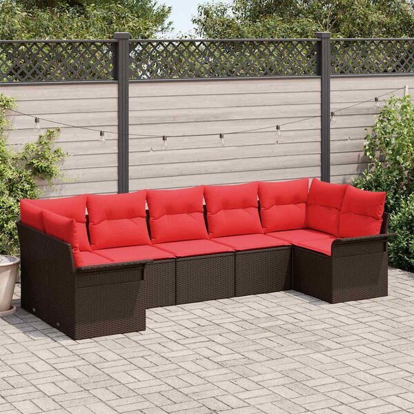 VidaXL Kerti Kanapé Szett párnával 7 pcs Barna Poli rattan