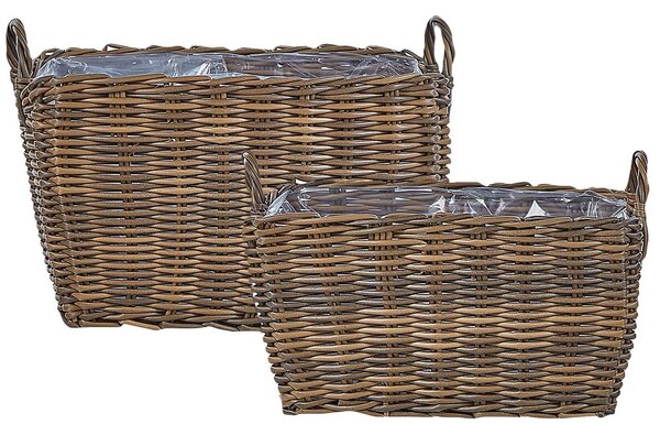 2 darabos fonott virágtartó szett ORMOS PE Rattan 53/59 cm Barna