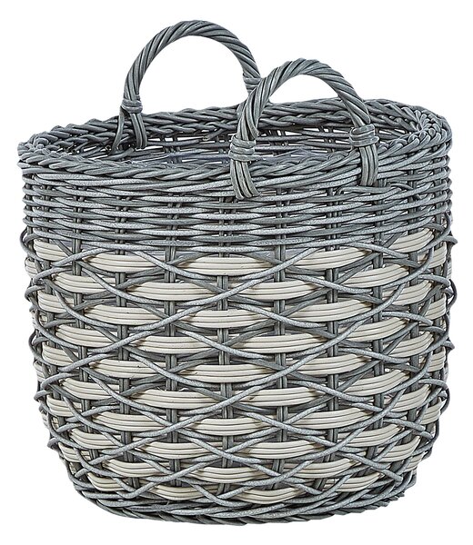 3 darabos fonott virágtartó szett GEFIRA PE Rattan 31/39/49 cm Szürke